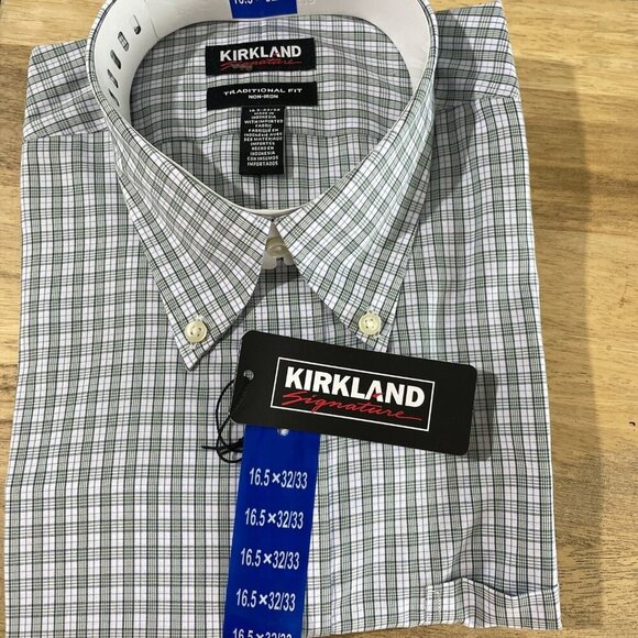NEW Kirkland Signature Mens 16.5 X 32/33 Button down Dress Shirt Plaid - Picture 1 of 3